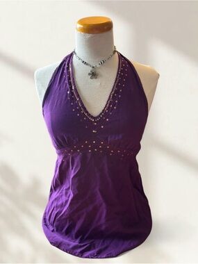 Sleeveless Purple Halter Camisole with Sequin Detail